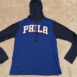 47 Brand Philadelphia 76ers Hooded Long Sleeve Shirt Size Small